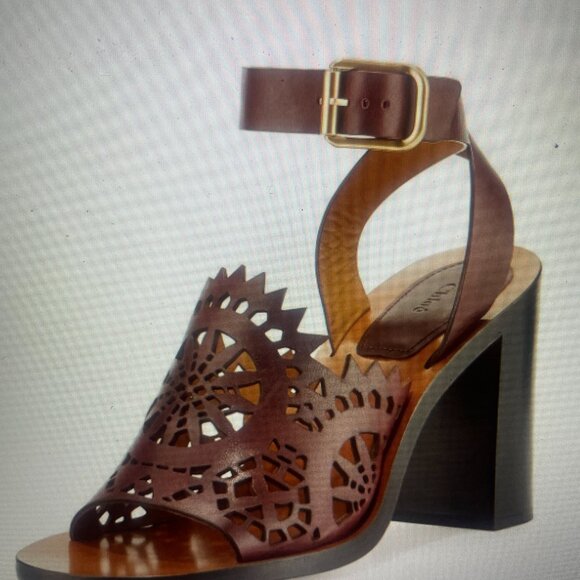 New Chloe Leather Kelby Bordeaux (Burgundy) color sandals. Block heel. Size 6. - Picture 1 of 9
